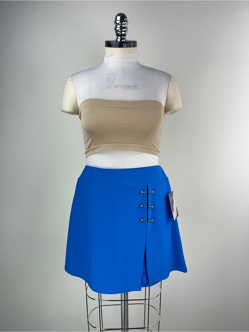 💚 3706. Blue A-Line Mini Skort with Decorative Hardware